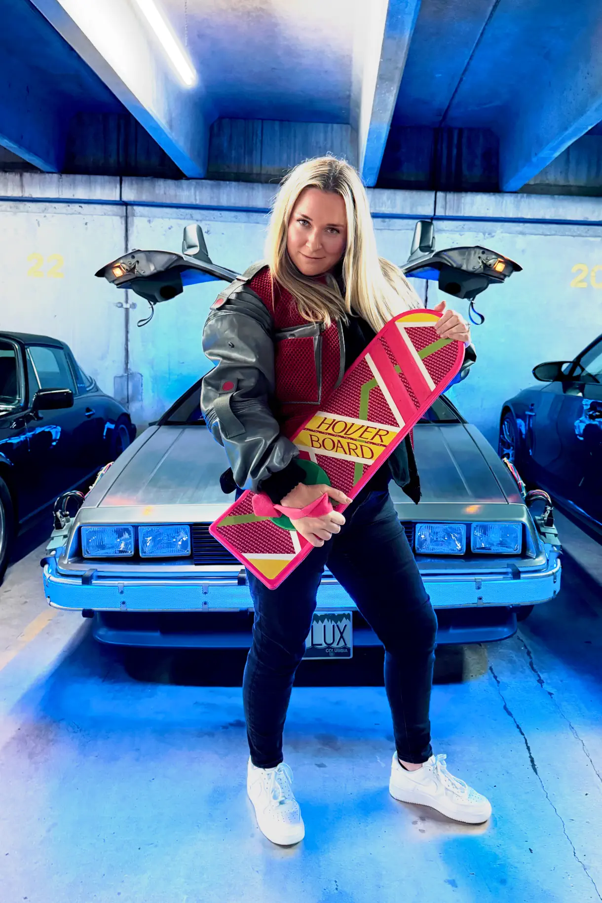 Erika with DeLorean, Marty 'BTTF Part 2' 2015 Costume